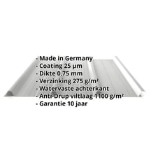 Damwandplaat 45/333 | Dak | Anti-Drup 1000 g/m² | Actieplaat | Staal 0,75 mm | 25 µm Polyester | 9006 - Zilver-Metallic #2