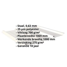 Damwandplaat 45/333 | Dak | Anti-Drup 700 g/m² | Staal 0,63 mm | 25 µm Polyester | 9002 - Grijswit #2