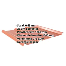 Damwandplaat 45/333 | Dak | Staal 0,63 mm | 25 µm Polyester | 8004 - Koperbruin #2