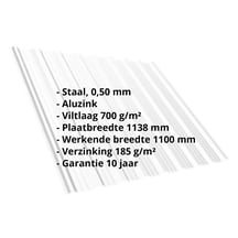 Damwandplaat T18DR | Dak | Anti-Drup 700 g/m² Staal 0,50 mm | Aluzink | Zilvergrijs Damwandplaat T18DR | Dak | Anti-Drup 700 g/m² | Staal 0,50 mm | Aluzink | Zilvergrijs #2