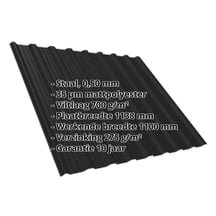 Damwandplaat T18DR | Dak | Anti-Drup 700 g/m² | Staal 0,50 mm | 35 µm Mattpolyester | 033 - Zwart #2
