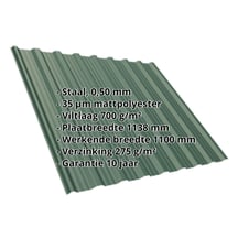 Damwandplaat T18DR | Dak | Anti-Drup 700 g/m² | Staal 0,50 mm | 35 µm Mattpolyester | 6005 - Mosgroen #2