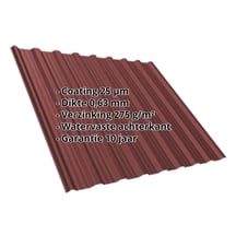Damwandplaat T18DR | Dak | Staal 0,63 mm | 25 µm Polyester | 8012 - Roodbruin #2
