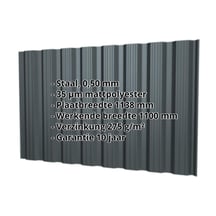 Damwandplaat T18DR | Gevel | Staal 0,50 mm | 35 µm Mattpolyester | 7016 - Antracietgrijs #2