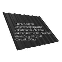 Damwandplaat T20M | Dak | Staal 0,50 mm | 35 µm Mattpolyester | 033 - Zwart #2