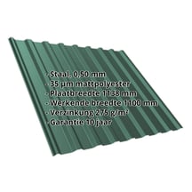 Damwandplaat T20M | Dak | Staal 0,50 mm | 35 µm Mattpolyester | 6005 - Mosgroen #2