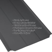 Felsplaat PD-510-S | Damwand | Staal 0,50 mm | 35 µm mattpolyester | 9005 - Gitzwart #2