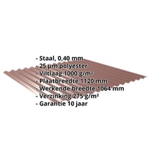 Golfplaat 18/1064 | Dak | Anti-Drup 1000 g/m² | Restpartij | Staal 0,40 mm | 25 µm Polyester | 8012 - Roodbruin #2