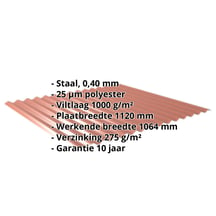 Golfplaat 18/1064 | Dak | Anti-Drup 1000 g/m² | Restpartij | Staal 0,40 mm | 25 µm Polyester | 8004 - Koperbruin #2