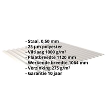 Golfplaat 18/1064 | Dak | Anti-Drup 1000 g/m² | Staal 0,50 mm | 25 µm Polyester | 7035 - Lichtgrijs #2