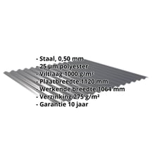 Golfplaat 18/1064 | Dak | Anti-Drup 1000 g/m² Staal 0,50 mm | 25 µm Polyester | 7016 - Antracietgrijs Golfplaat 18/1064 | Dak | Anti-Drup 1000 g/m² | Staal 0,50 mm | 25 µm Polyester | 7016 - Antracietgrijs #2
