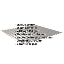 Golfplaat 18/1064 | Dak | Anti-Drup 1000 g/m² | Staal 0,50 mm | 25 µm Polyester | 9007 - Grijs aluminiumkleurig #2