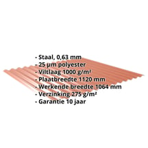 Golfplaat 18/1064 | Dak | Anti-Drup 1000 g/m² | Staal 0,63 mm | 25 µm Polyester | 8004 - Koperbruin #2