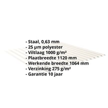 Golfplaat 18/1064 | Dak | Anti-Drup 1000 g/m² | Staal 0,63 mm | 25 µm Polyester | 9010 - Zuiverwit #2