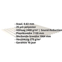 Golfplaat 18/1064 | Dak | Anti-Drup 1000 g/m² | Staal 0,63 mm | 25 µm Polyester | 9002 - Grijswit #2