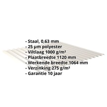 Golfplaat 18/1064 | Dak | Anti-Drup 1000 g/m² | Staal 0,63 mm | 25 µm Polyester | 9002 - Grijswit #2