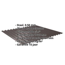 Golfplaat 18/1064 | Dak | Anti-Drup 1000 g/m² | Staal 0,50 mm | 35 µm Mattpolyester | 32 - Donkerbruin #2
