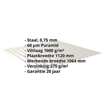Golfplaat 18/1064 | Dak | Anti-Drup 1000 g/m² | Staal 0,75 mm | 60 µm Puramid | 9002 - Grijswit #2