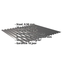 Golfplaat 18/1064 | Dak | Anti-Drup 700 g/m² | Staal 0,50 mm | 25 µm Polyester | 9005 - Gitzwart #2