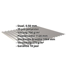 Golfplaat 18/1064 | Dak | Anti-Drup 700 g/m² | Staal 0,50 mm | 25 µm Polyester | 9007 - Grijs aluminiumkleurig #2