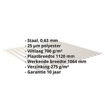 Golfplaat 18/1064 | Dak | Anti-Drup 700 g/m² | Staal 0,63 mm | 25 µm Polyester | 9002 - Grijswit #2