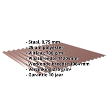 Golfplaat 18/1064 | Dak | Anti-Drup 700 g/m² Staal 0,75 mm | 25 µm Polyester | 8012 - Roodbruin Golfplaat 18/1064 | Dak | Anti-Drup 700 g/m² | Staal 0,75 mm | 25 µm Polyester | 8012 - Roodbruin #2