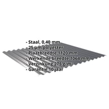 Golfplaat 18/1064 | Dak | Restpartij Staal 0,40 mm | 25 µm Polyester | 7016 - Antracietgrijs Golfplaat 18/1064 | Dak | Restpartij | Staal 0,40 mm | 25 µm Polyester | 7016 - Antracietgrijs #2