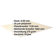 Golfplaat 18/1064 | Dak Staal 0,50 mm | 25 µm Polyester | 1015 - Licht ivoorkleurig Golfplaat 18/1064 | Dak | Staal 0,50 mm | 25 µm Polyester | 1015 - Licht ivoorkleurig #2