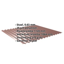 Golfplaat 18/1064 | Dak | Staal 0,63 mm | 25 µm Polyester | 8012 - Roodbruin #2