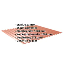 Golfplaat 18/1064 | Dak | Staal 0,63 mm | 25 µm Polyester | 8004 - Koperbruin #2