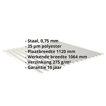 Golfplaat 18/1064 | Dak | Staal 0,75 mm | 25 µm Polyester | 9006 - Zilver-Metallic #2