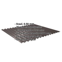Golfplaat 18/1064 | Dak | Staal 0,50 mm | 35 µm Mattpolyester | 32 - Donkerbruin #2