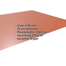 Vlakke plaat | Restpartij | Staal 0,40 mm | 25 µm Polyester | 8004 - Koperbruin #2