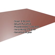 Vlakke plaat | Staal 0,50 mm | 60 µm Puramid | 8012 - Roodbruin #2