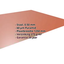 Vlakke plaat | Staal 0,50 mm | 60 µm Puramid | 8004 - Koperbruin #2