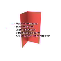 Binnenhoek | 100 x 100 x 2000 mm | Staal 0,50 mm | 25 µm Polyester | 3016 - Koraalrood #2