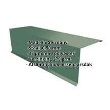 Nok lessenaarsdak | 110 x 100 x 2000 mm | 80° | Staal 0,50 mm | 35 µm mattpolyester | 6005 - Mosgroen #2