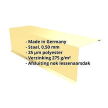Nok lessenaarsdak | 110 x 100 x 2000 mm | 80° | Staal 0,50 mm | 25 µm Polyester | 1015 - Licht ivoorkleurig #2