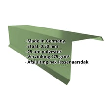Nok lessenaarsdak | 110 x 100 x 2000 mm | 80° | Staal 0,50 mm | 25 µm Polyester | 6011 - Resedagroen #2