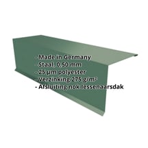 Nok lessenaarsdak | 110 x 100 x 2000 mm | 80° | Staal 0,50 mm | 25 µm Polyester | 6005 - Mosgroen #2
