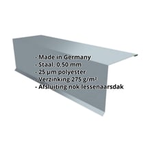 Nok lessenaarsdak | 110 x 100 x 2000 mm | 80° | Staal 0,50 mm | 25 µm Polyester | 7000 - Pelsgrijs #2