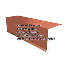 Nok lessenaarsdak | 110 x 100 x 2000 mm | 80° | Staal 0,50 mm | 25 µm Polyester | 8004 - Koperbruin #2