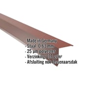 Nok lessenaarsdak | 11,5 x 11,5 cm | 85° | Staal 0,63 mm | 25 µm Polyester | 8012 - Roodbruin #2