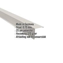 Nok lessenaarsdak | 11,5 x 11,5 cm | 85° | Staal 0,75 mm | 25 µm Polyester | 9002 - Grijswit #2