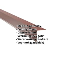 Nok lessenaarsdak | 115 x 115 mm | 80° | Staal 0,75 mm | 25 µm Polyester | 8012 - Roodbruin #2