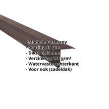 Nok lessenaarsdak | 115 x 115 mm | 80° | Staal 0,50 mm | 35 µm Mattpolyester | 32 - Donkerbruin #2