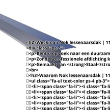Nok lessenaarsdak | 115 x 115 mm | 85° | Staal 0,50 mm | 25 µm Polyester | 5010 - Gentiaanblauw #2