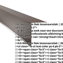 Nok lessenaarsdak | 200 x 250 mm | 80° | Staal 0,50 mm | 25 µm Polyester | 8014 - Sepiabruin #2