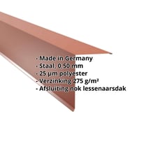 Nok lessenaarsdak | 200 x 250 mm | 80° | Staal 0,50 mm | 25 µm Polyester | 8004 - Koperbruin #2