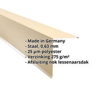Nok lessenaarsdak | 200 x 250 mm | 80° | Staal 0,63 mm | 25 µm Polyester | 1015 - Licht ivoorkleurig #2